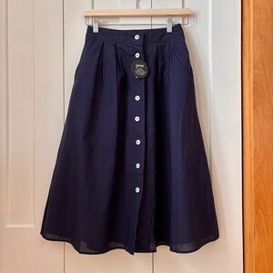 NWT Joanie Clothing Size 4 Navy Blue Button-Down Midi Skirt